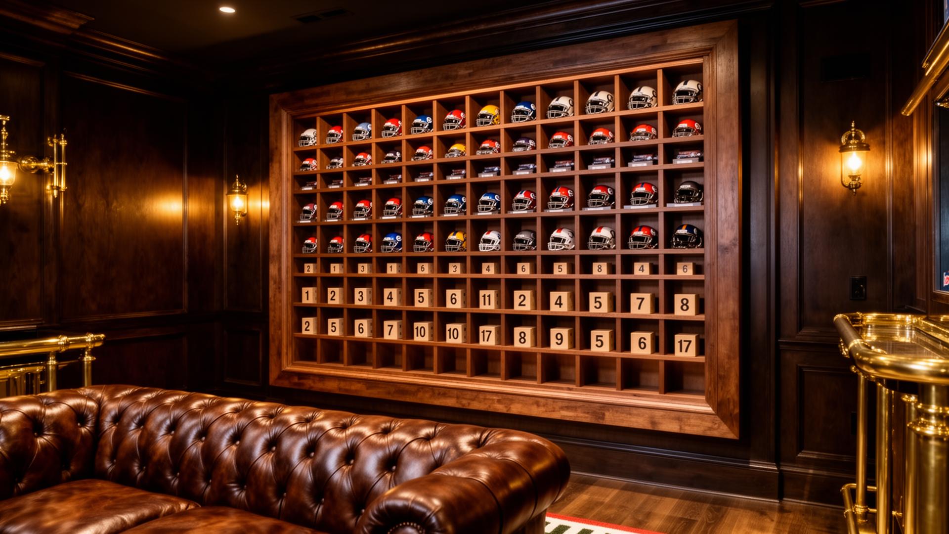 6 by 6 foot premium NFL Standings Matrix installed in a man cave